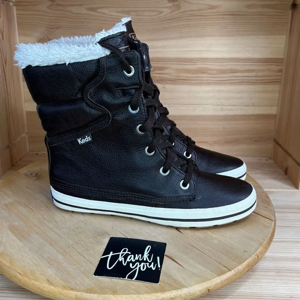 Keds Brown & Tan Comfort Fleece Inlined Lace Up Boots Womens Size 7.5